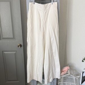 BCBG Wide Leg White Linen-Look Pants